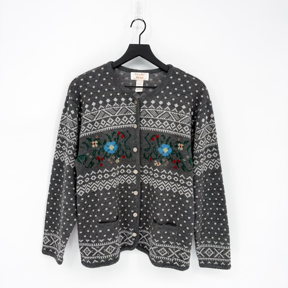 Vintage Tally Ho Fair Isle Nordic Button Front Cardigan Large